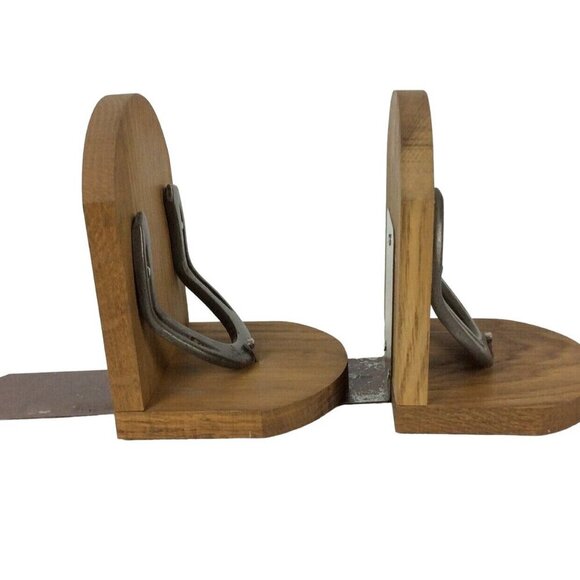 Wood & Iron Horseshoe Bookends Rustic Western Farmhouse Decor - Picture 4 of 7